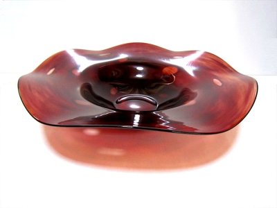 画像2: ガラス花器　アメ茶花形大皿　涼４-３３