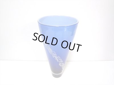 画像3: ガラス花器　G-１１４　ブルー白泡模様