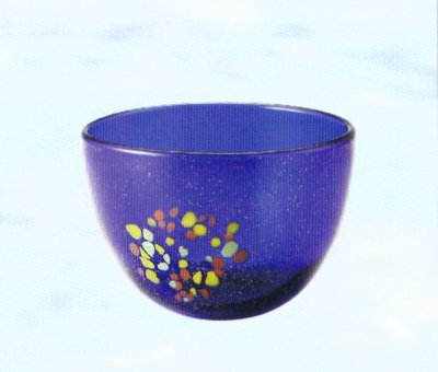 画像1: ガラス花器　涼４-１０　瑠璃色椀型