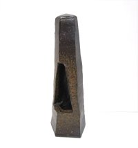 特-５８０　手作り焼〆灰釉五角筒形花器（縦横兼用）