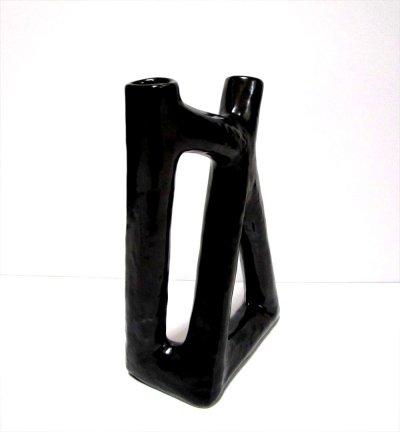 画像6: 黒変形２口パイプ花器　T-３１-１２