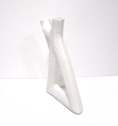 画像4: 白変形２口パイプ花器　T-３１-１１