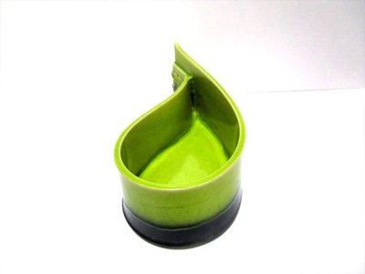 画像5: 手造り １１号萌黄色 角ウエーブ合わせ花器　T-３１-１５ 