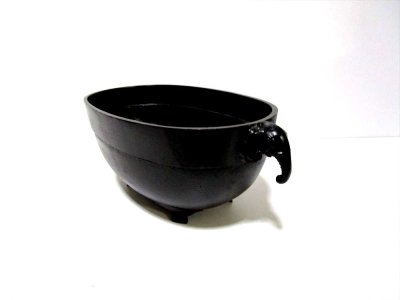 画像10: アルミ合金花器　８寸合金小判砂鉢 象耳付 古茶散らし