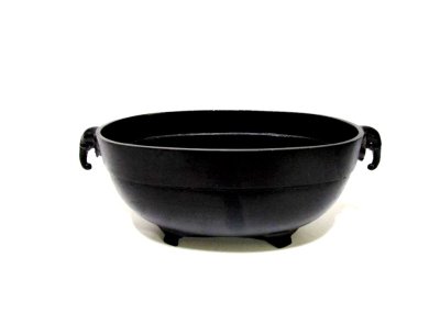 画像8: アルミ合金花器　８寸合金小判砂鉢 象耳付 古茶散らし