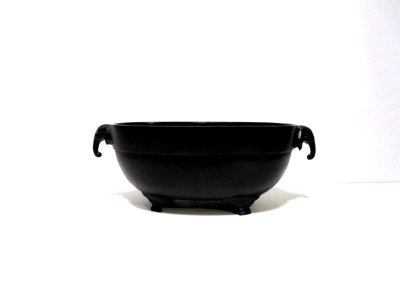 画像4: アルミ合金花器　８寸合金小判砂鉢 象耳付 古茶散らし