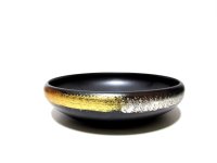 黒１１.５号丸碗型オモト鉢 金/銀塗　T-０２－１２