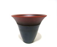 茶ボカシ７.５号丸金線ラッパ花器　T-０２－１４