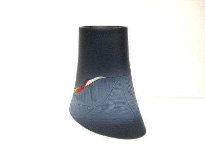 画像3: 特-６６３　作家物 手造り紺色山型花器