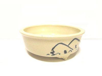 画像9: 特-６７３　手作り クリーム９号丸縁付山水染付水盤