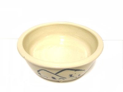 画像11: 特-６７３　手作り クリーム９号丸縁付山水染付水盤