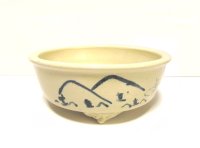 特-６７３　手作り クリーム９号丸縁付山水染付水盤