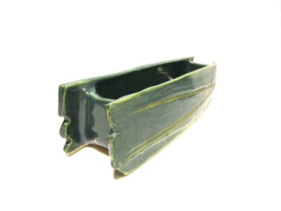 画像10: 特-６７９　手造りモスグリーン１２.５号短冊水盤