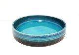 手造り　青ガラス釉１０.５号丸切立水盤　T-０３－２０