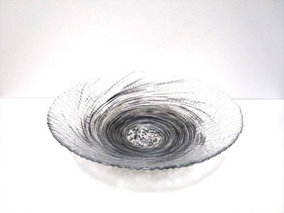 画像1: ガラス花器　渦水盤　黒渦　涼４-２７C