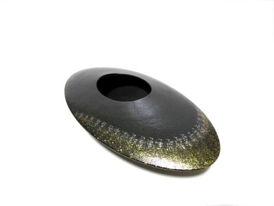 画像3: 手造り 黒１３号楕円円盤型花器 金銀付 T-０６-１３