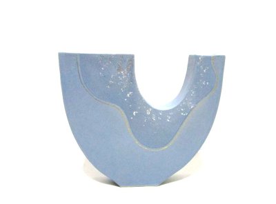 画像9: 手造り ブルーグレイ８号変形U字花器 T-０６-２０