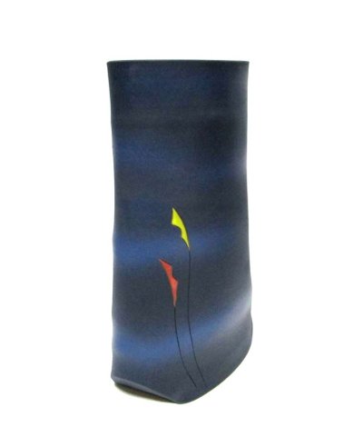 画像9: 作家物 手造り 紺色１３号小判末広型花器　T-０６－２８