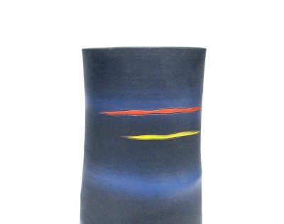 画像11: 作家物 手造り 紺色１３号小判末広型花器　T-０６－２８