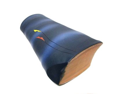 画像13: 作家物 手造り 紺色１３号小判末広型花器　T-０６－２８