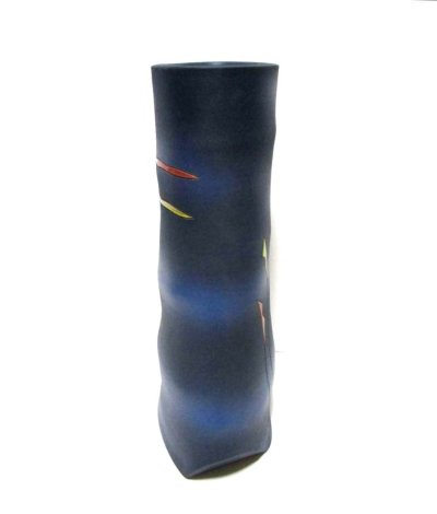 画像8: 作家物 手造り 紺色１３号小判末広型花器　T-０６－２８