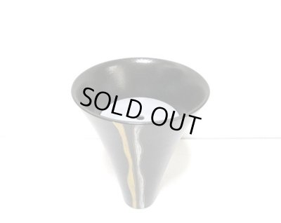 画像8: 黒６号丸反型生花・立花花器 金銀ライン　T-０６－３４