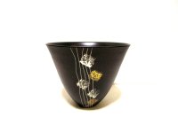 黒８号丸広口生花花器 金・銀貼り　T-０６－３３