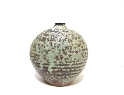画像2: 特-７６９　手造り緑灰釉流し５.５号丸型細口花器