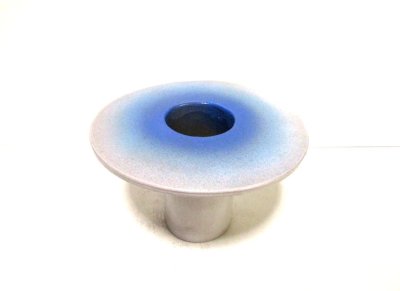 画像4: 手造り 白/ブルーボカシ７号丸上円付花器　T-０７－０１