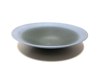 画像1: グレー／モスグリーン １２.５号丸皿　T-０７-１８　