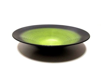 画像1: 黒／黄色 １２.５号丸皿　T-０７-１７　