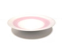 白／ピンク １２.５号丸皿　T-０７-１６　