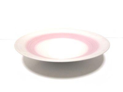 画像1: 白／ピンク １２.５号丸皿　T-０７-１６　