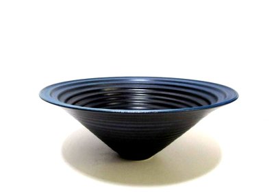 画像4: 藍色／黒ツートーン１１号丸段付反型鉢　T-０７－２５