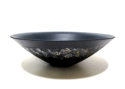 画像1: 作家物 手造り 黒１４.５号丸大鉢 金銀散らし　T-０７－２７