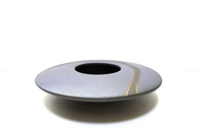 画像5: 手造り グレー/モスグリーン９号丸円盤型花器 T-０７-３４