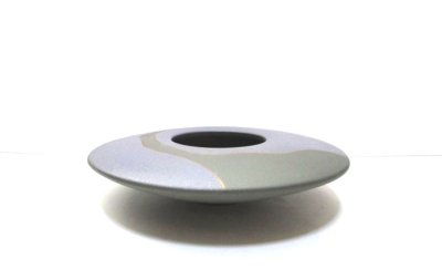 画像7: 手造り グレー/モスグリーン９号丸円盤型花器 T-０７-３４