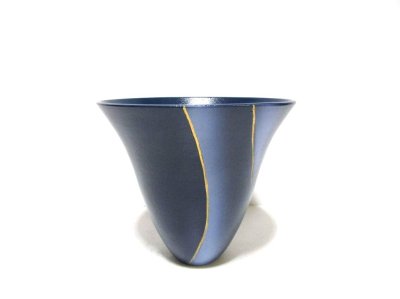画像1: 紺青７号丸生花・立華花器 金線入　T-０７－４３