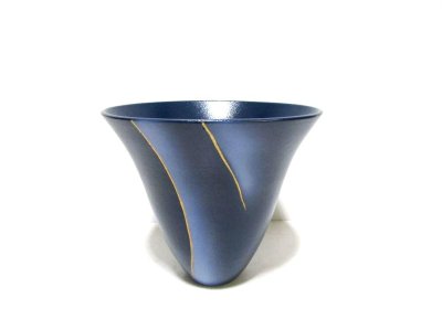 画像2: 紺青７号丸生花・立華花器 金線入　T-０７－４３