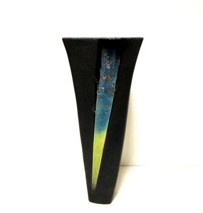 画像1: 手造り 艶消し黒４.５号正角長立華瓶　T-０7－５０　