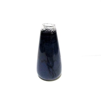 画像1: ガラス花器　一品作 作家物藍色６.５号丸自由花用花瓶　G-１３１