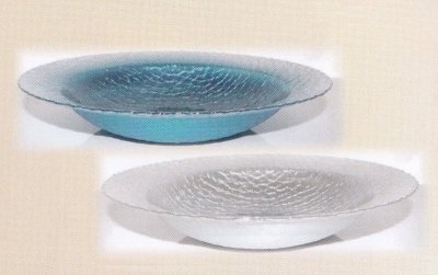 画像2: ガラス花器　１３.５号丸縁付水盤 ブルー・シルバー　涼７-３４