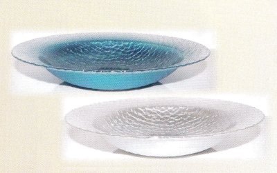 画像1: ガラス花器　１３.５号丸縁付水盤 ブルー・シルバー　涼７-３４