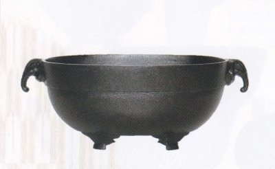画像1: アルミ合金花器　８寸合金小判砂鉢 象耳付 古茶散らし