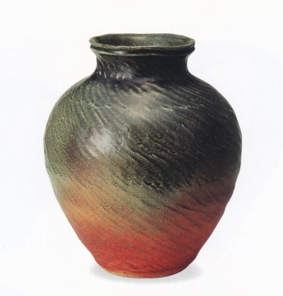 画像1: 火色ビードロひねり壺型花入　１３号　B009-02