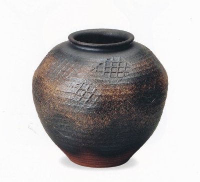 画像1: 焼締丸花瓶　１０-８号　B010-01-02