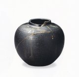 灰釉流し丸花瓶　７号　B010-09