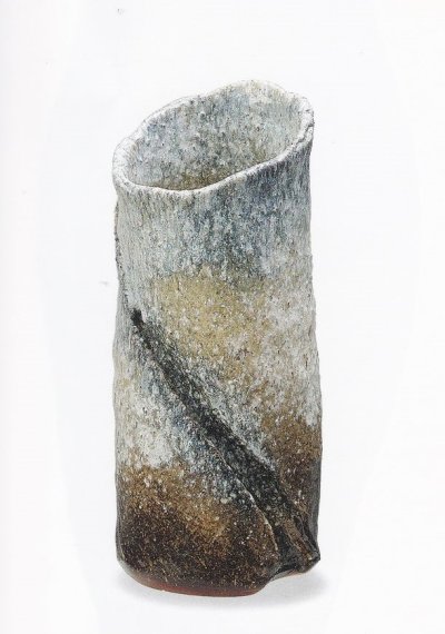 画像1: 白窯変ひねり花器 １６号　B005-06