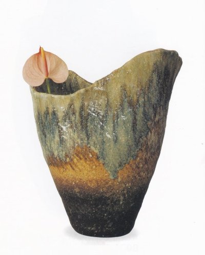 画像1: 砂入茶窯変ひねり花入 １４号　B005-08