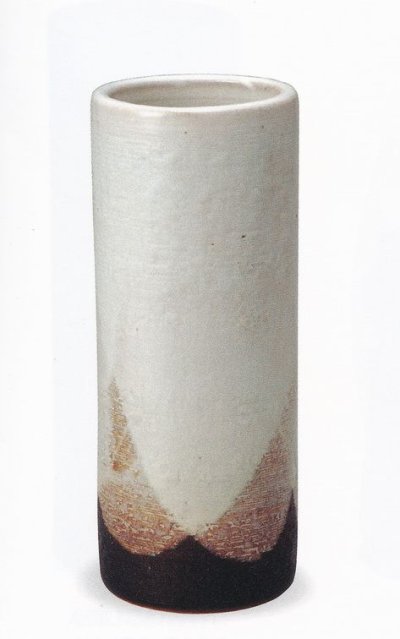 画像1: 白釉松皮寸胴花入　１０号　B014-08